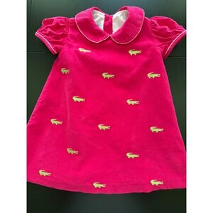 ANAVINI Embroidered Gator Dress Girls 2T Pink Corduroy Cotton-Lined Short Sleeve